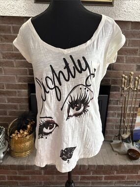 Zara White Short-Sleeve Graphic Eye Print Tee